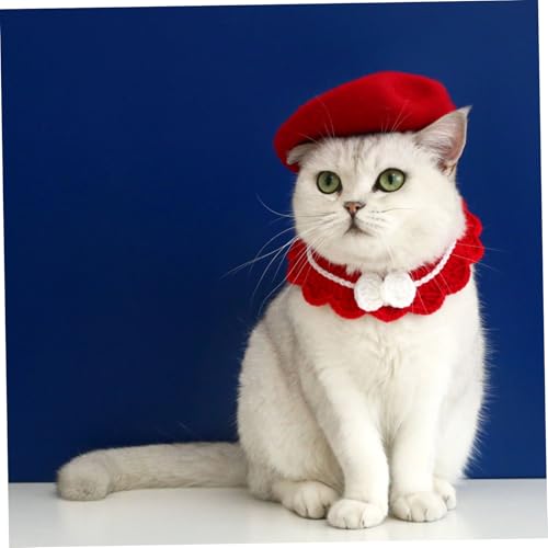 Hunde Baskenmütze, verstellbare warme Wolle Katze Baskenmütze, weicher atmungsaktives, bequemer Hundehut für tägliche Verschleiß, Foto -Requisiten, Hochzeiten, Geburtstagsfeiern, rot von Pesoncarl