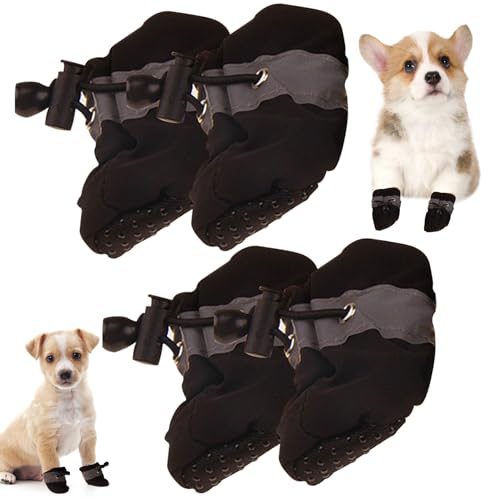 Hundeschneestiefel, Hundeschuhe für den Winter, wasserabweisende Hundestiefel, 4 Hundepfotenabdeckungen, warme Fleece-Hundestiefel mit verstellbarem Band, Welpenschuhe für kalten Gehweg, Größe 5 Hundeschneestiefel, Hundeschuhe für den Winter, wasserabweisende Hundestiefel, 4 Hundepfotenabdeckungen, warme Fleece-Hundestiefel mit verstellbarem Band, Welpenschuhe für kalten Gehweg, Größe 5 von Pesoncarl