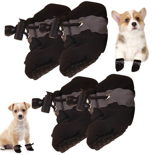 Hundeschneestiefel, Hundeschuhe für den Winter, wasserabweisende Hundestiefel, 4 Hundepfotenabdeckungen, warme Fleece-Hundestiefel mit verstellbarem Band, Welpenschuhe für kalten Gehweg, Größe 5 von Pesoncarl