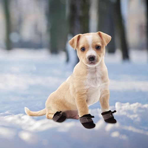 Hundeschneestiefel, Hundeschuhe für den Winter, wasserabweisende Hundestiefel, 4 Stück, rutschfeste Hundepfotenabdeckungen, warme Fleece-Hundestiefel mit verstellbarem Band, Welpenschuhe für kalten von Pesoncarl