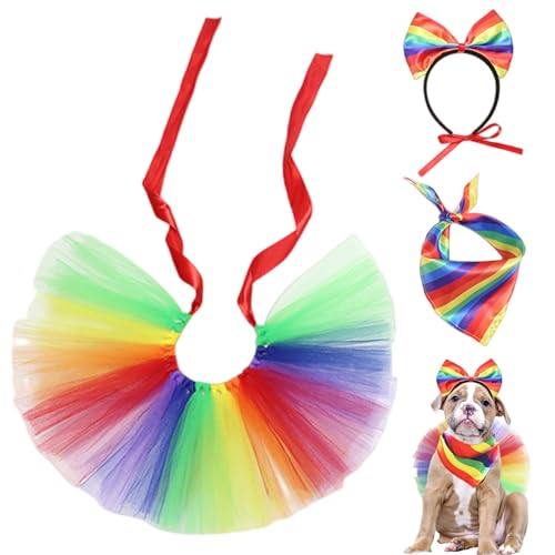 Pesoncarl Hundestolzbekleidung, Hunde -Outfit mit Regenbogenstirnband, Schalband und Rock, Haustierkleidung für Gay Pride Month Party von Pesoncarl