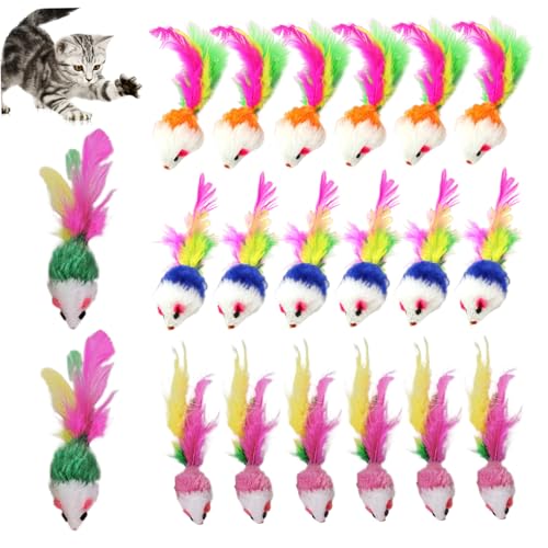 Pesoncarl 20pcs Katzenmausspielzeug, 2 farbenfrohe Mausspielzeug für Katzen mit Federn Schwanz Interaktive Kategelplüsch Katzenspielzeug für Innenkatzen Pesoncarl 20pcs Katzenmausspielzeug, 2 farbenfrohe Mausspielzeug für Katzen mit Federn Schwanz Interaktive Kategelplüsch Katzenspielzeug für Innenkatzen von Pesoncarl