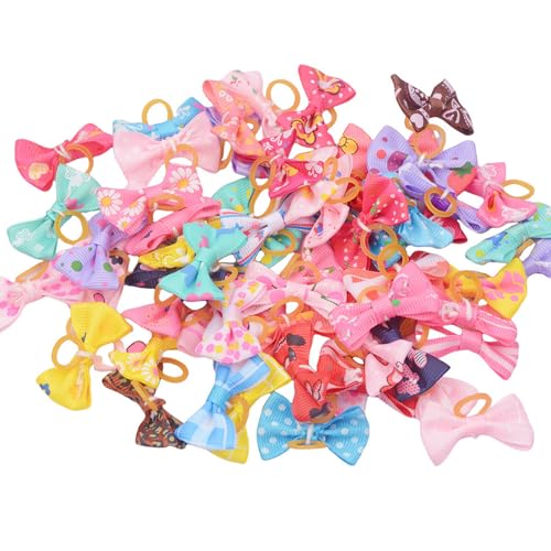 Pesoncarl 80pcs Hundebögen mit Gummibändern, niedliche Hundehaarbögen, 1, 6 x 1 Zoll Welpe Haarzubehör, zufällige Farbe von Pesoncarl