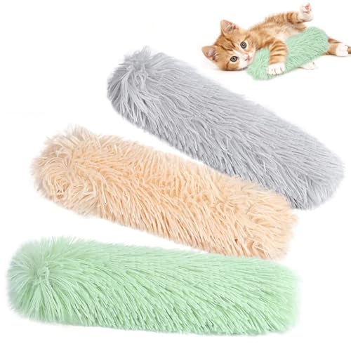 Pesoncarl Catnip Toys für Katzen 3pcs Fuzzy Bio -Katzenpissenkissen -Biss -Katickerspielzeug mit Crinkle -Papier im interaktiven beruhigenden 10.6x3.9 Zoll Katzenspielzeug von Pesoncarl