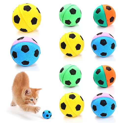 Pesoncarl Haustierbälle, 10pcs Katzenballspielzeug, 1,6 Schaumschwamm Fußballkatze Spielzeug Interaktive Bälle Bunt Fußballspielzeug Sportball für Innenkatzen (zufällige Farbe) von Pesoncarl