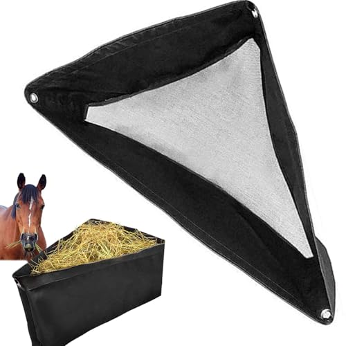 Pesoncarl Heubeutel für Pferde dreieckiger Nylon -Heu -Beutel mit atmungsaktivem Netz und verstellbaren Streifen 22, 7 x 26, 5 x 33, 5 in hängenden Feeder für Kühe, Ziege, Schaf (schwarz) von Pesoncarl