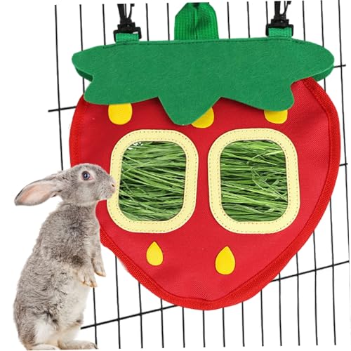 Pesoncarl Kaninchen -Heu -Feeder große Kapazität Hängende Hasen -Heu -Tasche Netter Erdbeerform -Feeder -Beutel für Kaninchen, Meerschweinchen, Hamster, Trägertransportzubehör transportieren von Pesoncarl