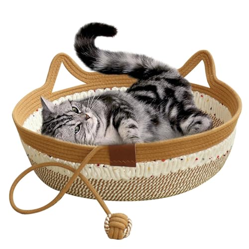Pesoncarl Katzenkorb faltbares Katzenkorbbett Verschleiß resistentes Korbbett mit Seilball -Waschbeschwerde Nest Nein SHREDDING Rattan für Innenkatzen weniger als 6 kg von Pesoncarl
