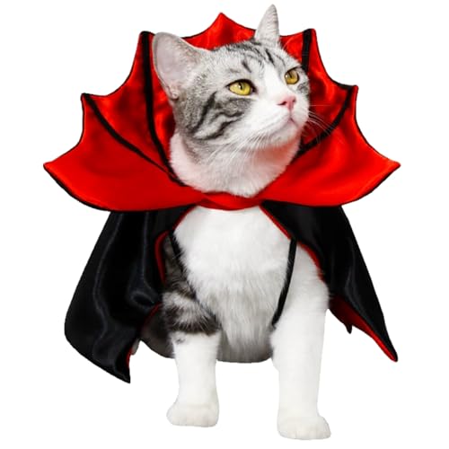 Vampire Katzenkostüm, Fledermausflügel Cape Pet Halloween Kostüme mit Krawatte, Halloween Cosplay Vampire Umhang für kleine Hunde und Katzen, rot von Pesoncarl