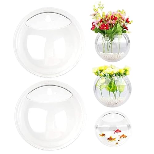 Wandfischtank 2pcs 5, 9 Zoll klare Acrylwandfischschale mit vorgeborenem Loch kleines Hanga-Aquarium für Home Office Dekoration von Pesoncarl