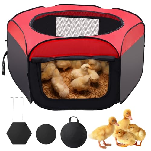 Faltbare Brutbox für Küken, Kükenzaun, tragbarer Hunde-Laufstall, Käfig mit Bodenmatte, großes Hundezelt, Oxford-Stoff, Käfig für drinnen und draußen, Rot und Schwarz von Pet Baby