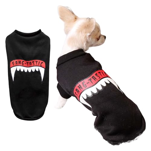 Fangtastic Hundepullover für kleine und mittelgroße Hunde, schwarz, maschinenwaschbar, lustiges Urlaubsparty-Outfit für Welpen, Größe M/L, 46 x 23 cm von Pet Brands