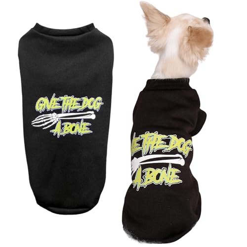 Hunde-Halloween-Pullover, Haustier-Hundepullover, geben Sie dem Hund einen Knochen, Halloween-Kostüm für kleine Hunde, schwarz, maschinenwaschbar, lustiges Urlaubsparty-Outfit für Welpen, Größe S/M von Pet Brands