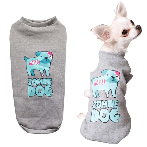 Hunde-Halloween-Pullover, Zombie-Halloween-Kostüm für kleine/mittelgroße Hunde, grau, maschinenwaschbar, lustiges Urlaubsparty-Outfit für Welpen, Größe M/L, 46 x 23 cm von Pet Brands