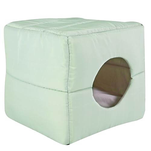 Katzenhöhlenbett, 2-in-1, gemütliches Versteck für Katzen, abnehmbares, waschbares Kissen, rutschfest, faltbar, tragbar, Kätzchenbett, Grün, 40 x 40 x 40 m von Pet Brands