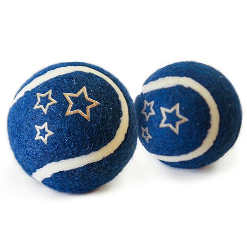 Tennisbälle für Hunde, Goldfarbene Sterne, Wurf- und Apportierball, festlich, Marineblau, goldfarben, 6,5 cm Durchmesser, 2 Stück Tennisbälle für Hunde, Goldfarbene Sterne, Wurf- und Apportierball, festlich, Marineblau, goldfarben, 6,5 cm Durchmesser, 2 Stück von Pet Brands