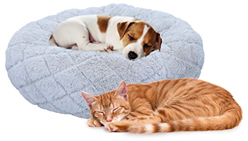Pet Comfort Hundebett/ Katzenbett - Donut - Kissen - Sofa - für Katzen und kleine Hunde - Flauschig - Waschbar - Ø46cm - Grau von Pet Comfort