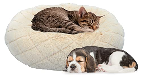 Pet Comfort Hundebett/Katzenbett - Donut - Kissen - Sofa - für Katzen und kleine Hunde - Flauschig - Waschbar - Ø46cm - Beige von Pet Comfort