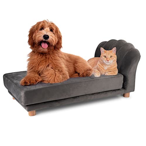 Pet Comfort Katzen- und Hundesofa - Grau - Erhöht mit Holzbeinen - Samtmaterial - 90x 44 x 34 cm - Katzen und Hunde bis zu 80 KG von Pet Comfort