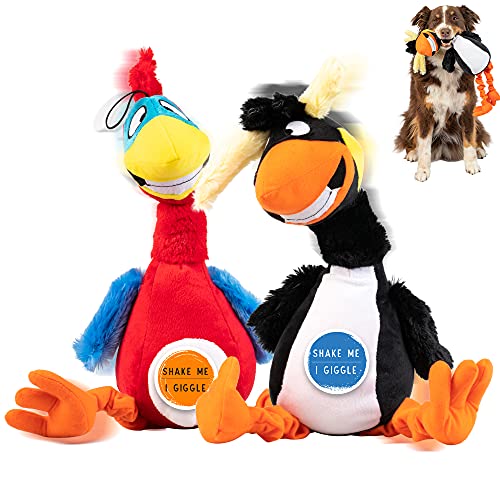 Pet Craft Supply Giggling Papageientaucher und Papageien, interaktives Hundespielzeug mit Geräusch, für große Rassen und kleine Hunde, weiches Kauspielzeug aus Plüsch von Pet Craft Supply