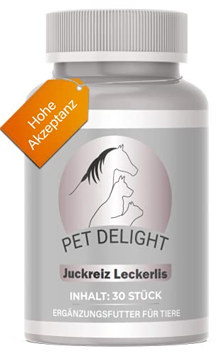 Pet Delight Juckreiz Leckerlis - Hochdosiert Vitamin Leckerli bei Hautproblemen von Haustiere, DIE Nahrungsergänzung zur Hautpflege für Katze, Hund - Anti Milben, Läuse, Flöhe, Floh - Presslinge 15g von Pet Delight