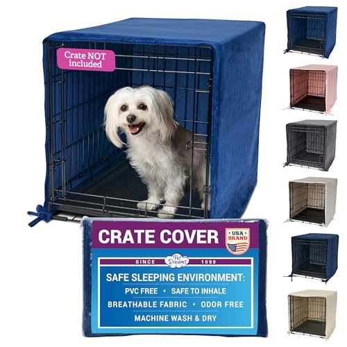 Pet Dreams Atmungsaktive Abdeckung für Hundekäfige mit einer Tür aus Draht, umweltfreundlich, ungiftig, maschinenwaschbar (Saphirblau, 91,4 cm Kistenbezug) von Pet Dreams
