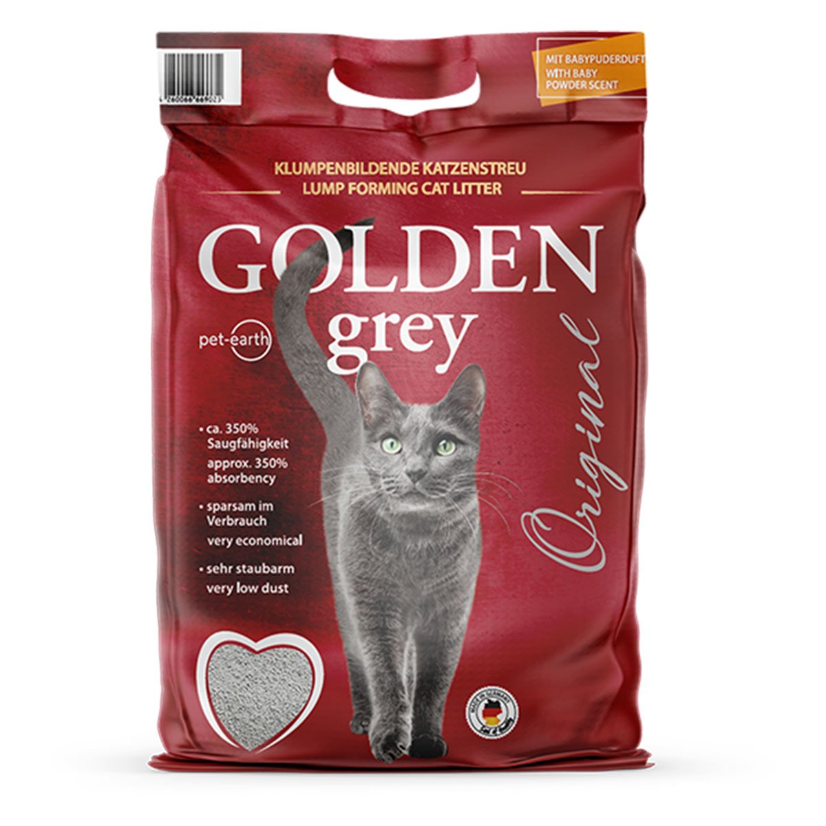 Golden Grey Original Katzenstreu mit Babypuderduft 14kg Golden Grey Original Katzenstreu mit Babypuderduft 14kg von Pet-Earth