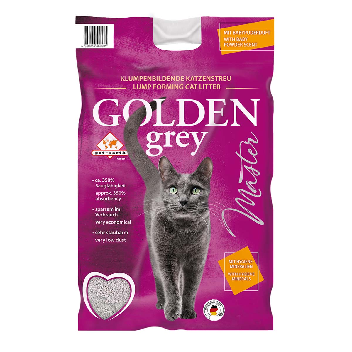 Golden Grey Master Katzenstreu mit Babypuderduft 14kg von Pet-Earth