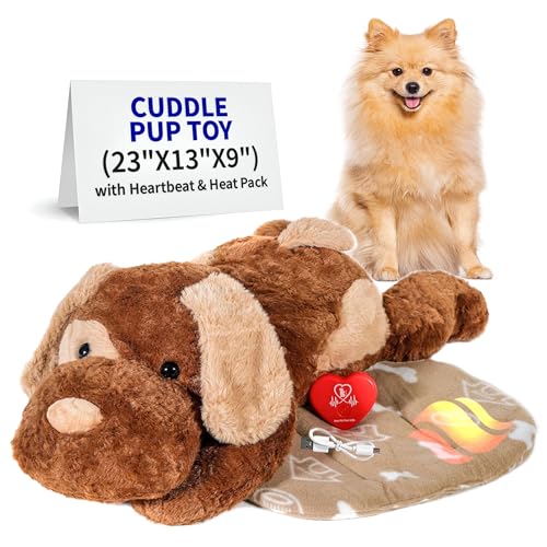 Pet Fit For Life Cuddle Pup Spielzeug mit Herzschlag und Wärmekissen, über USB wiederaufladbar, kuschelige Schlafhilfe für Hunde, beruhigender Komfort zur Angstlinderung, sichere, kuschelige von Pet Fit For Life