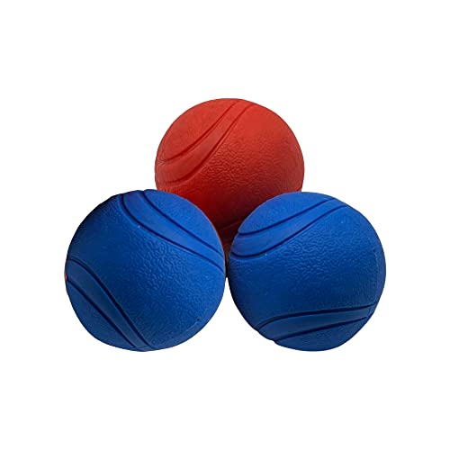 Hunde-Training High Bounce Medium & Large Solid Ball Doggy Play Balls stundenlang für Spaß für alle Hunde und Welpen, solider TRP-Gummi-Ball, lustiges Kauspielspielzeug (6,5 cm M, 2 blaue, 1 rot) von Pet Guru