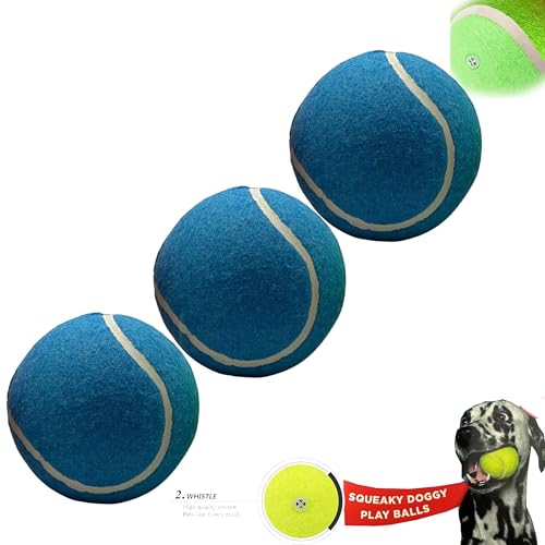 Pet Guru® Doggy Play Bälle für Hunde, quietschend, für Tennis, Spieltraining, große Bälle für alle Hunde und Welpen, 3 Stück (Blau, 7,6 cm) von Pet Guru