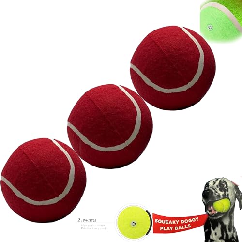 Pet Guru® Doggy Play Bälle für Hunde, quietschend, für Tennis, Spieltraining, große Bälle für alle Hunde und Welpen, 3 Stück (Kirschrot, 7,6 cm) von Pet Guru