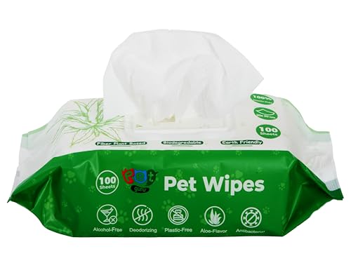 Pet Guru® Hunde und Katzen, 100 % plastikfrei, biologisch abbaubar, antibakteriell, desodorierend, Mehrzweck-Reinigungstücher, Faser, pflanzliche Basis, alkoholfreie Haustiertücher (400 Tücher, von Pet Guru