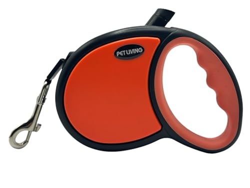 Pet Guru Einziehbare Hundeleine mit Griff, Nylonband mit Loack & Breake System, Hundeleine, 3 m, 5 m und 7 m (Orange, Größe L max. 40 kg) von Pet Guru