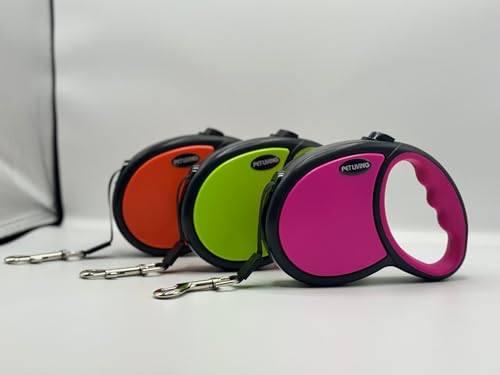Pet Guru Einziehbare Hundeleine mit Griff, Nylonband mit Loack & Breake System, Hundeleine, 3 m, 5 m und 7 m (Orange, Größe S max. 12 kg) von Pet Guru