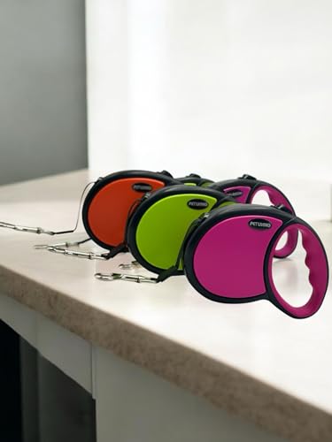 Pet Guru Einziehbare Hundeleine mit Griff, Nylonband mit Loack & Breake System, Hundeleine, 3 m, 5 m und 7 m (Rosa, Größe M, max. 25 kg) von Pet Guru