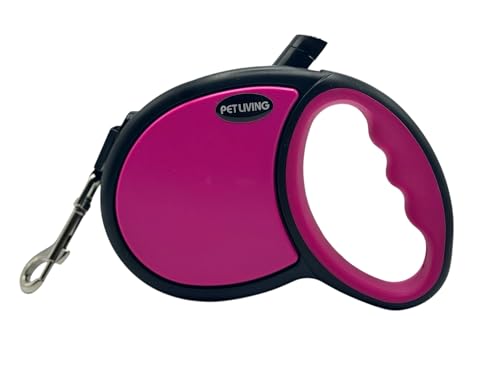 Pet Guru Einziehbare Hundeleine mit Griff, Nylonband mit Loack & Breake System, Hundeleine, 3 m, 5 m und 7 m (Rosa, Größe S, max. 12 kg) von Pet Guru