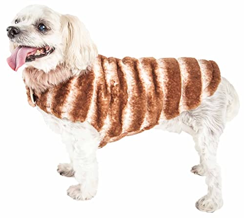 Pet Life ® Luxe 'Tira-Poochoo' Tiramisu Patterned Mink Dog Coat Jacket, Medium, Brown von Pet Life