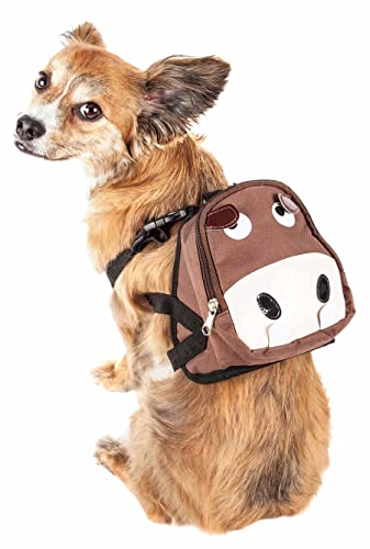 Pet Life ® 'Mooltese' Large-Pocketed Compartmental Animated Dog Harness Backpack, Medium, Brown von Pet Life
