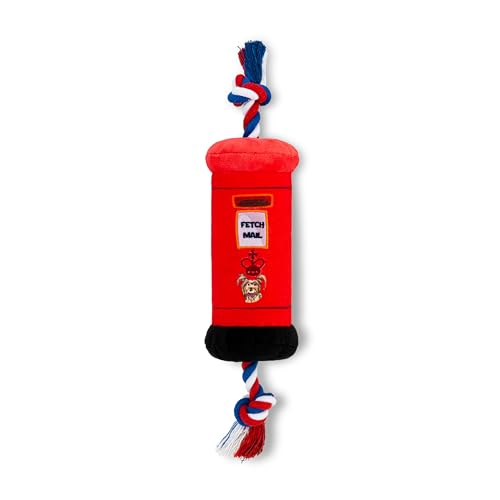 Pet London British Red Mailbox Dog Tug Toy - Plüsch Quietschendes Hundespielzeug mit doppelendigem Seilzug - Interaktives UK-Thema-Kauspielzeug für kleine und mittelgroße Hunde von Pet London