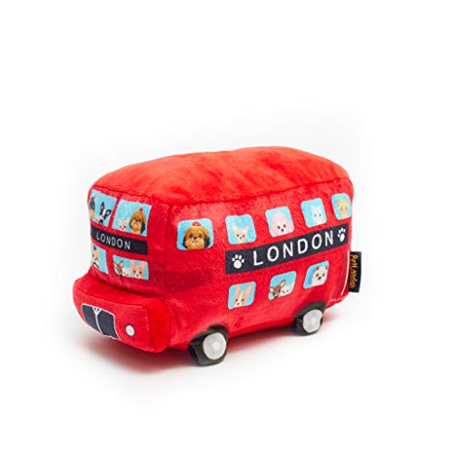 PetLondon Hundespielzeug London Bus, weiches Plüsch, 22,9 cm, 3D-Design mit Bulldogge, Pudel, Chihuahua, Zwergspitz, Dackel, Charaktere im Fenster von Pet London