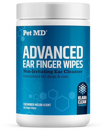 Pet MD Fortschrittliche Ohr-Finger-Tücher für Hunde und Katzen, nicht reizende Ohrentücher und Ohrenreiniger, tiersicherer Reiniger gegen Juckreiz und Geruch, Gurkenmelone (50 ct) von Pet MD