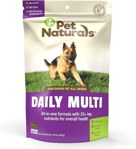 Pet Naturals Tägliches Multivitamin für Hunde, Veggie-Geschmack, 30 Kauartikel – leckere Kauartikel mit Aminosäuren und Antioxidantien – unterstützt Energie, Stoffwechselfunktion und Haustier-Wellness von Pet Naturals