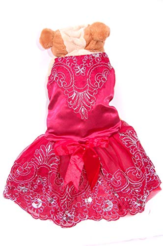 Pet Palace® Elegantes Hundekleid für Hochzeiten und besondere Anlässe, inklusive LED-Hundeknochenanhänger, Größe M, Purpurrot von Pet Palace