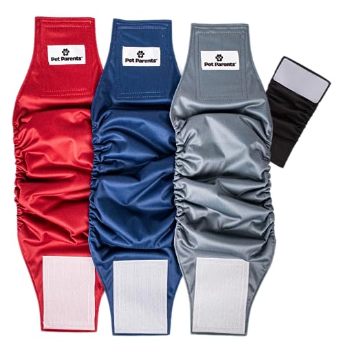 Pet Parents Premium waschbare Bauchbänder für männliche Hunde und Verlängerungen, (3er-Pack) von männlichen Hundewindeln & männlichen Hunde-Bauchbändern, Farbe: Kingsmen, Größe: Große Hundewindeln von Pet Parents