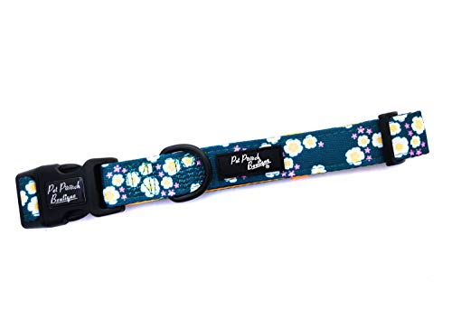 Pet Pooch Boutique Khaki und Senf Wiese Floral Hundehalsband, 200 g, Größe L, Khaki/Gelb von Pet Pooch Boutique