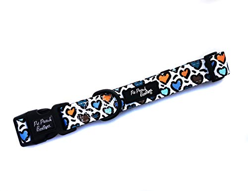 Pet Pooch Boutique Leopard Hearts Hundehalsband, 200 g, Größe L, Khaki/Mehrfarbig von Pet Pooch Boutique