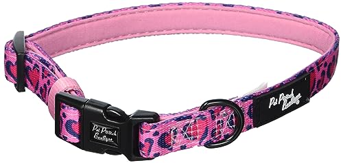 Pet Pooch Boutique Hundehalsband, Leoparden-Herzen, Größe S, 0,3 kg, Pink von Pet Pooch Boutique