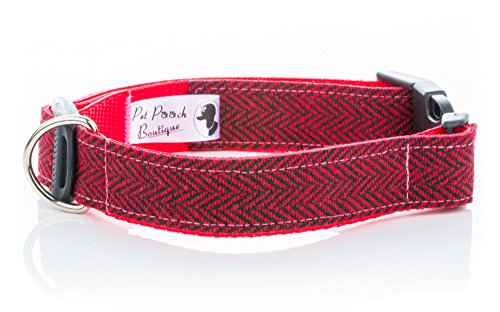Pet Pooch Boutique Hundehalsband, Tweed, Größe M, Rot von Pet Pooch Boutique