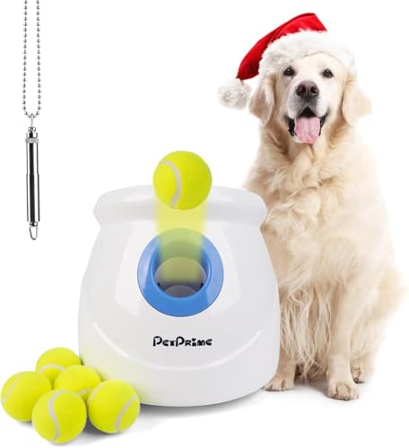 Pet Prime Automatischer Ballwerfer, mit 6pcs Tennisbälle (2.5'') Hunde Ball Interaktive Ballwurfmaschine 6 2.5" Tennisbällen Inklusive Wurfweite 10-40ft für große Rasse Hunde von Pet Prime